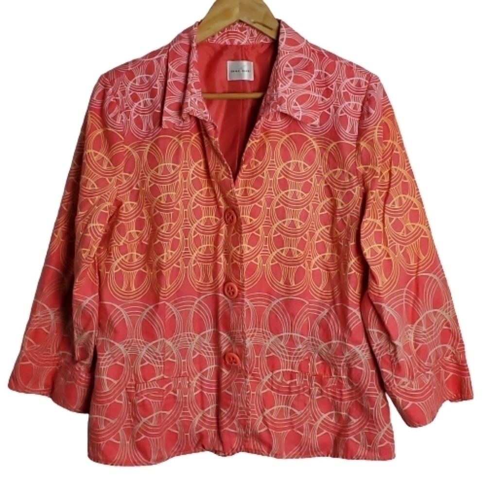 Emma James Blazer Womens 14 Pink Circle Geometric Light Jacket Button Up